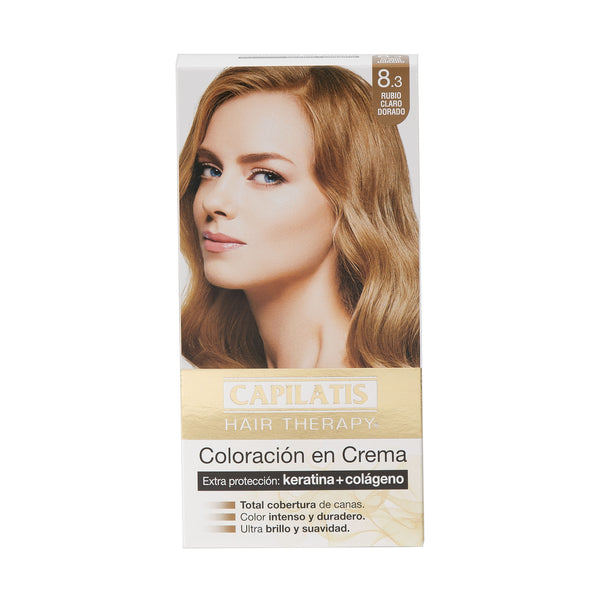 Coloración en Crema con Keratina Rubio Claro Dorado /8.3