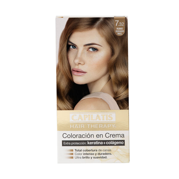 Coloración en Crema con Keratina Rubio Dorado Miel /7.32