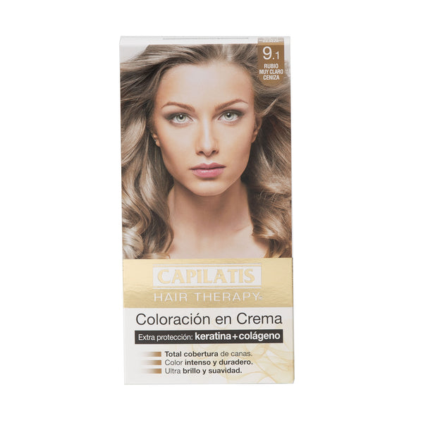 Coloración en Crema con Keratina Rubio muy Claro Ceniza /9.1