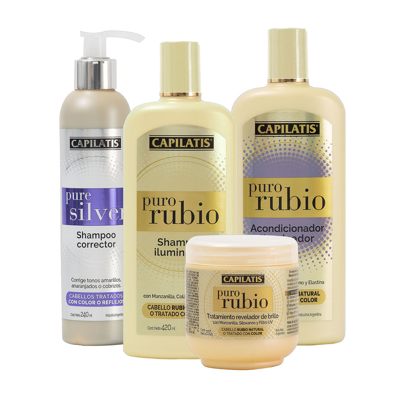 Set Puro Rubio  Shampoo+Acond.+Tto. Revelador+Shampoo Pure Silver