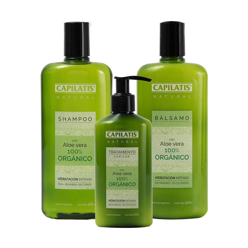 Set Aloe Vera Orgánico Shampoo+Bálsamo+Tratamiento